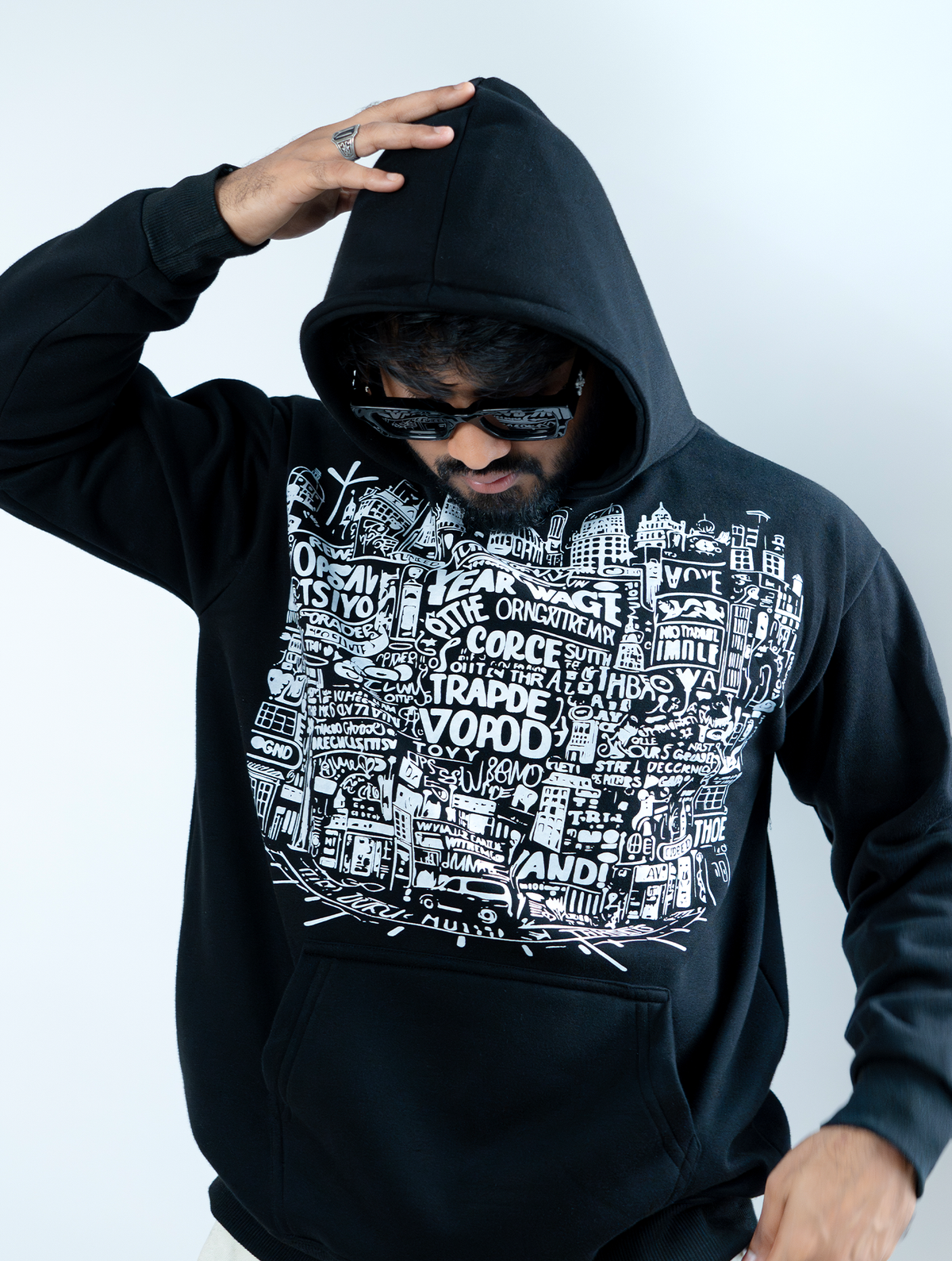 Black London Art relaxed Hoodie