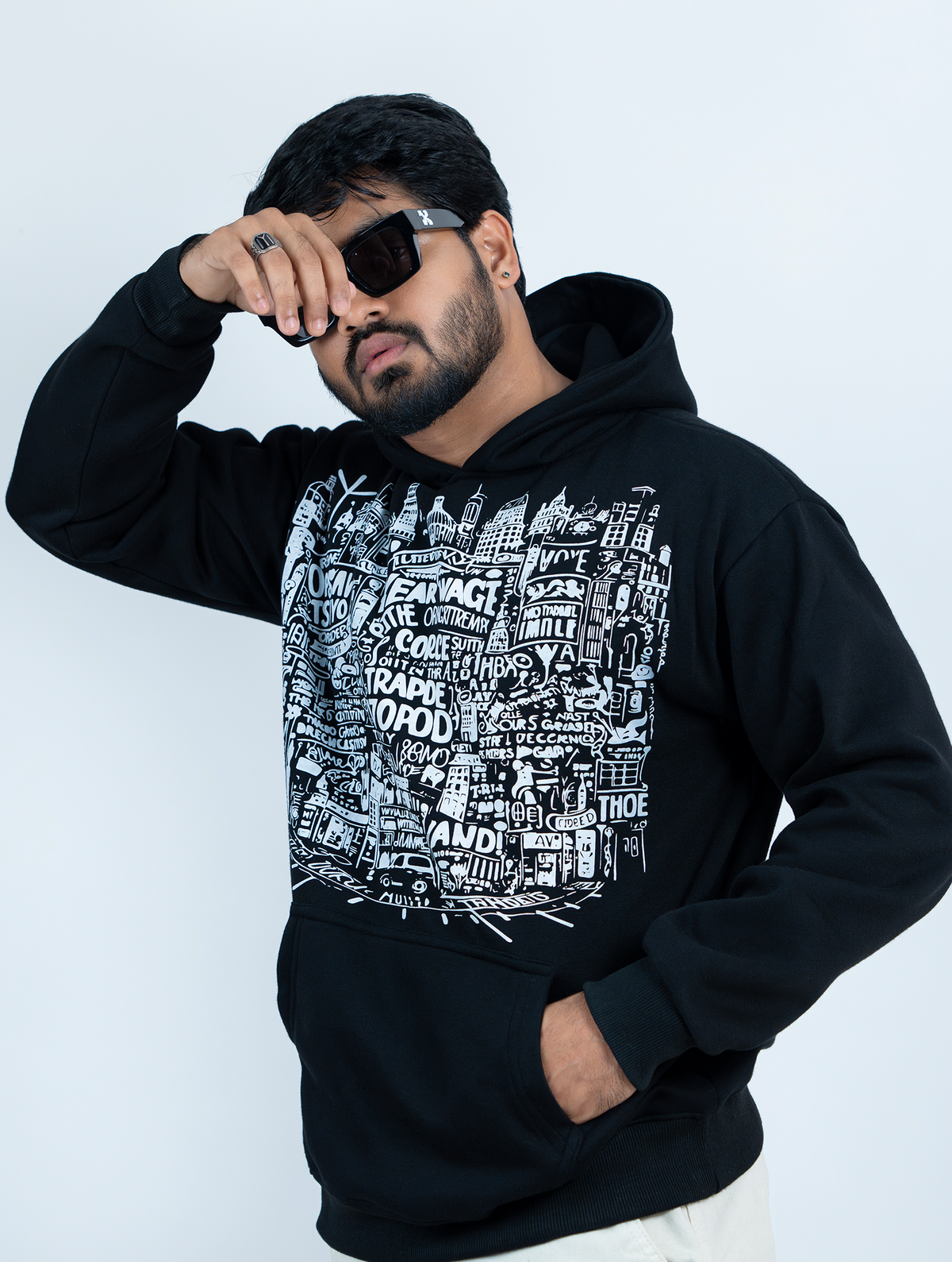 Black London Art relaxed Hoodie