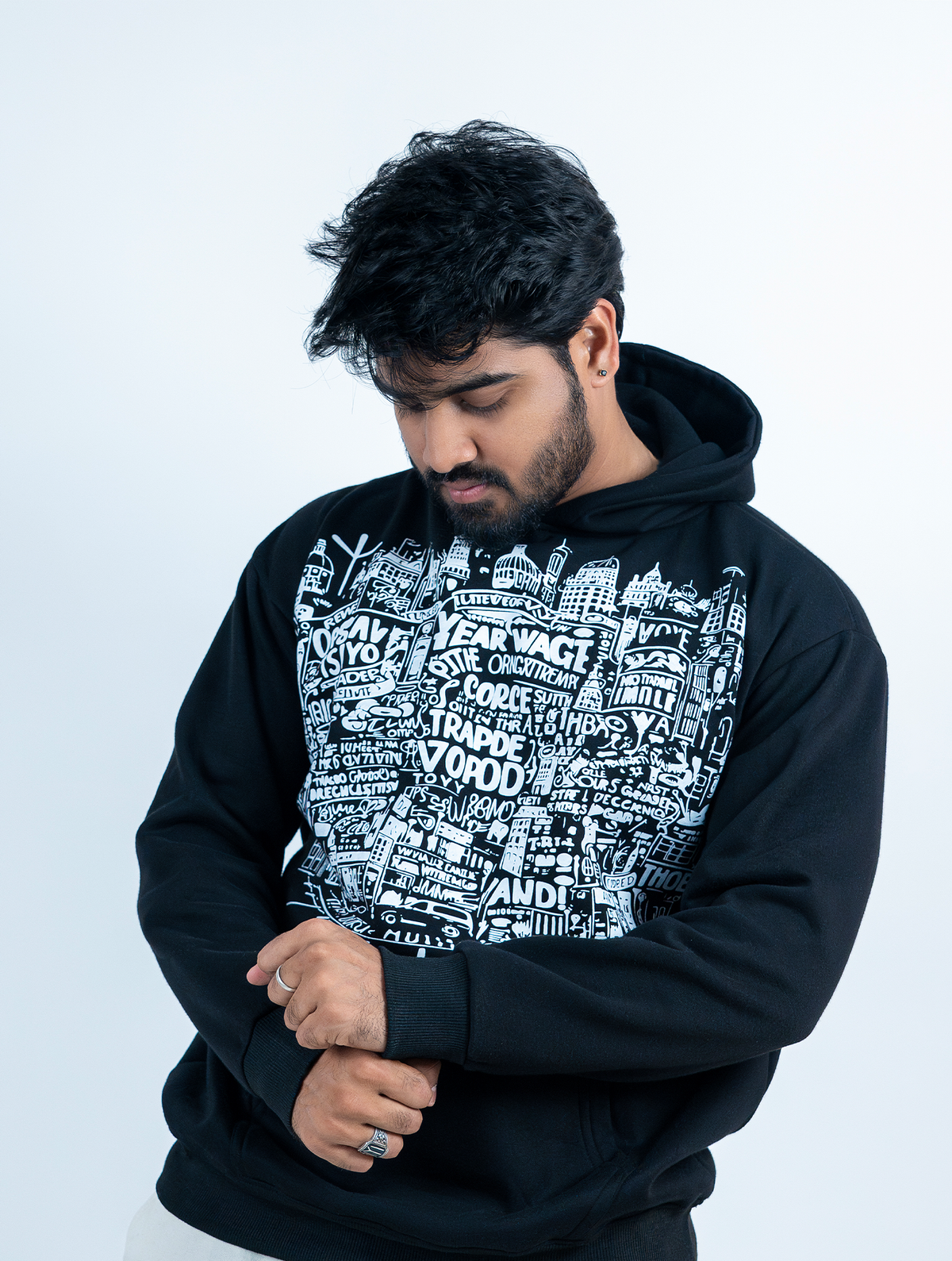 Black London Art relaxed Hoodie