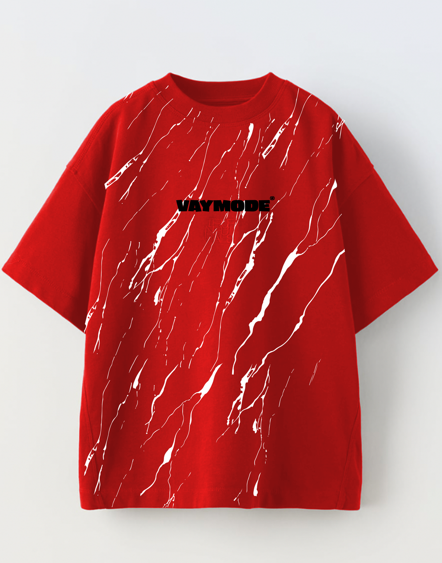 Red Oversized Tshirt - white scattered